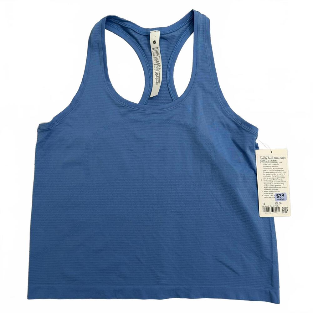 NWT Lululemon Swiftly Tech Racerback Tank 2.0 Race Length Pool Party Blue Sz 12